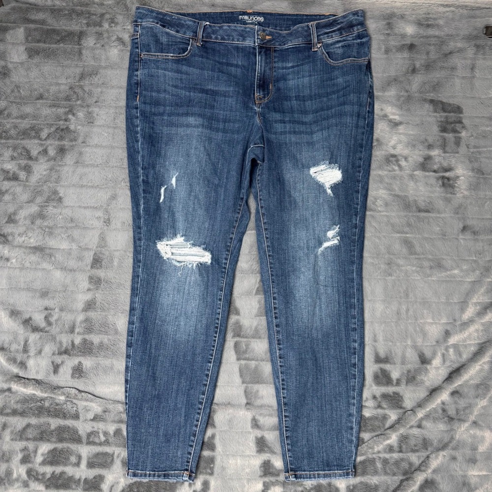 Maurices Womens 22W Regular Mid Rise Skinny Distressed Ripped Blue Jeans